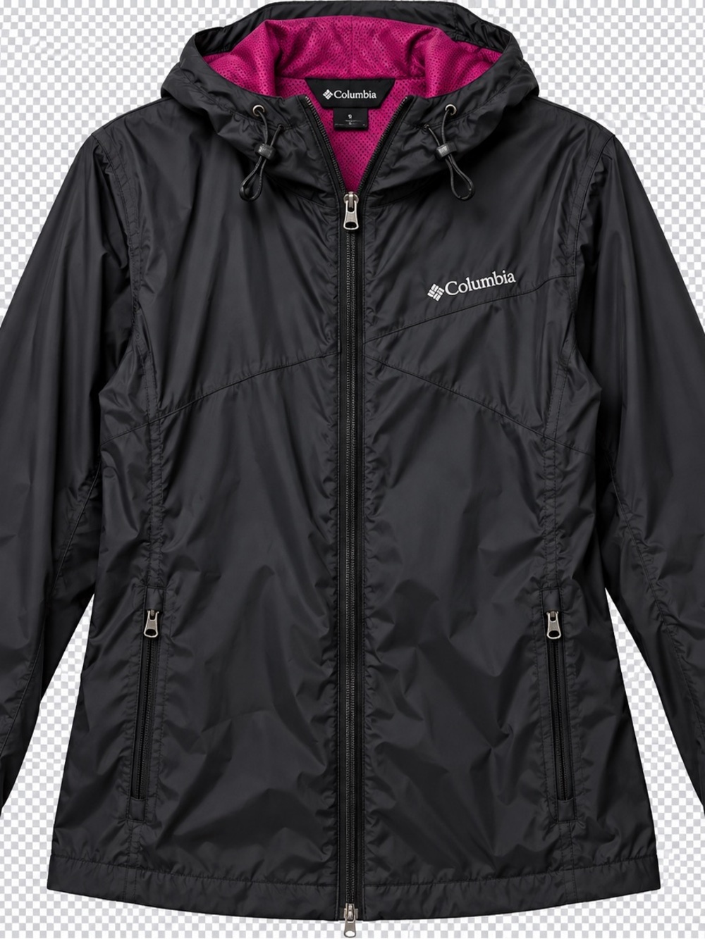 Columbia Black Hooded Windbreaker Jacket Purple Lining Size L